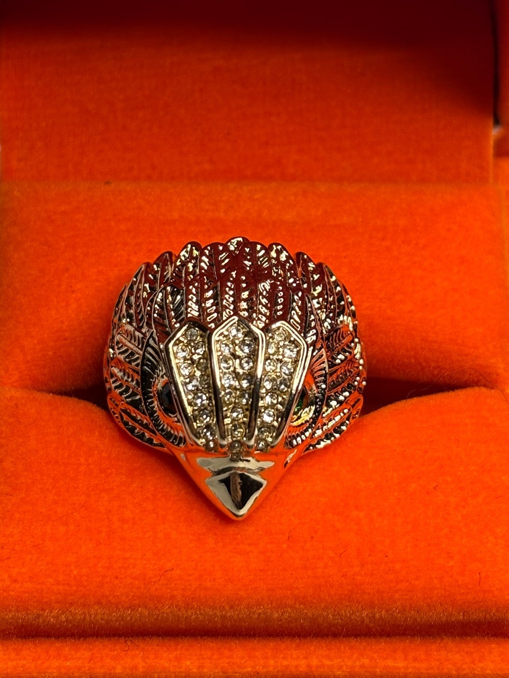 Kurt Geiger Silver Tone Crystal Accent Statement Ring
